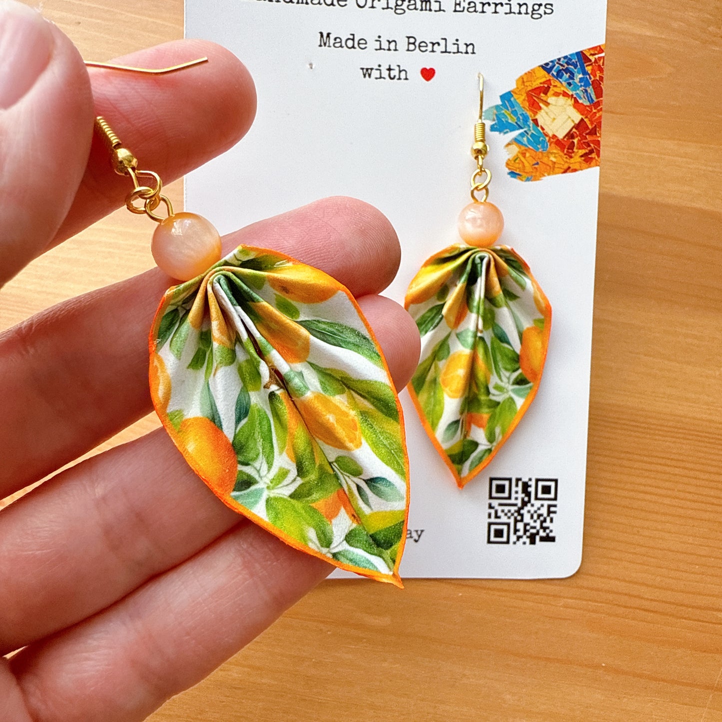 Origami Leaf Earrings Orange 
