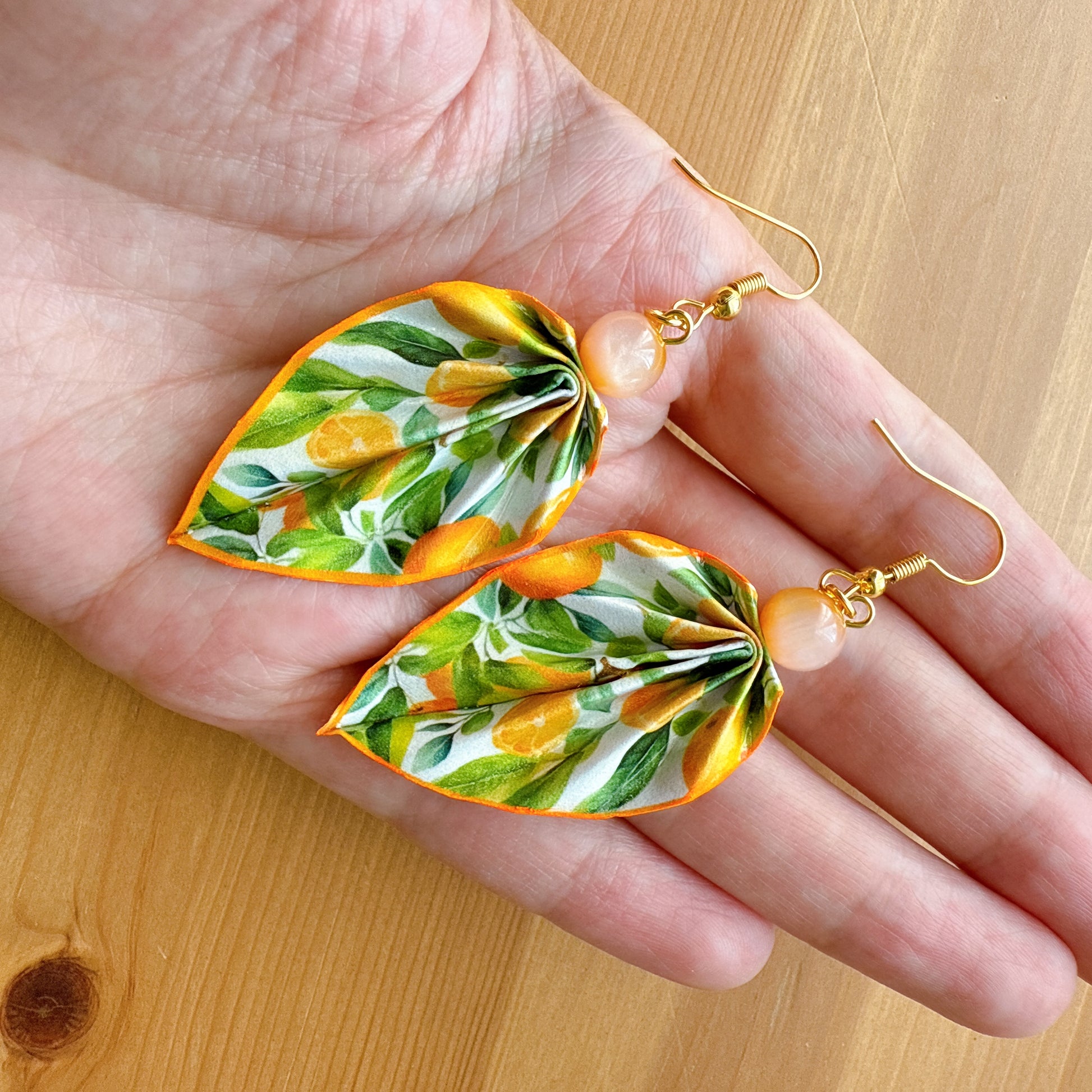 Origami Leaf Earrings Orange 