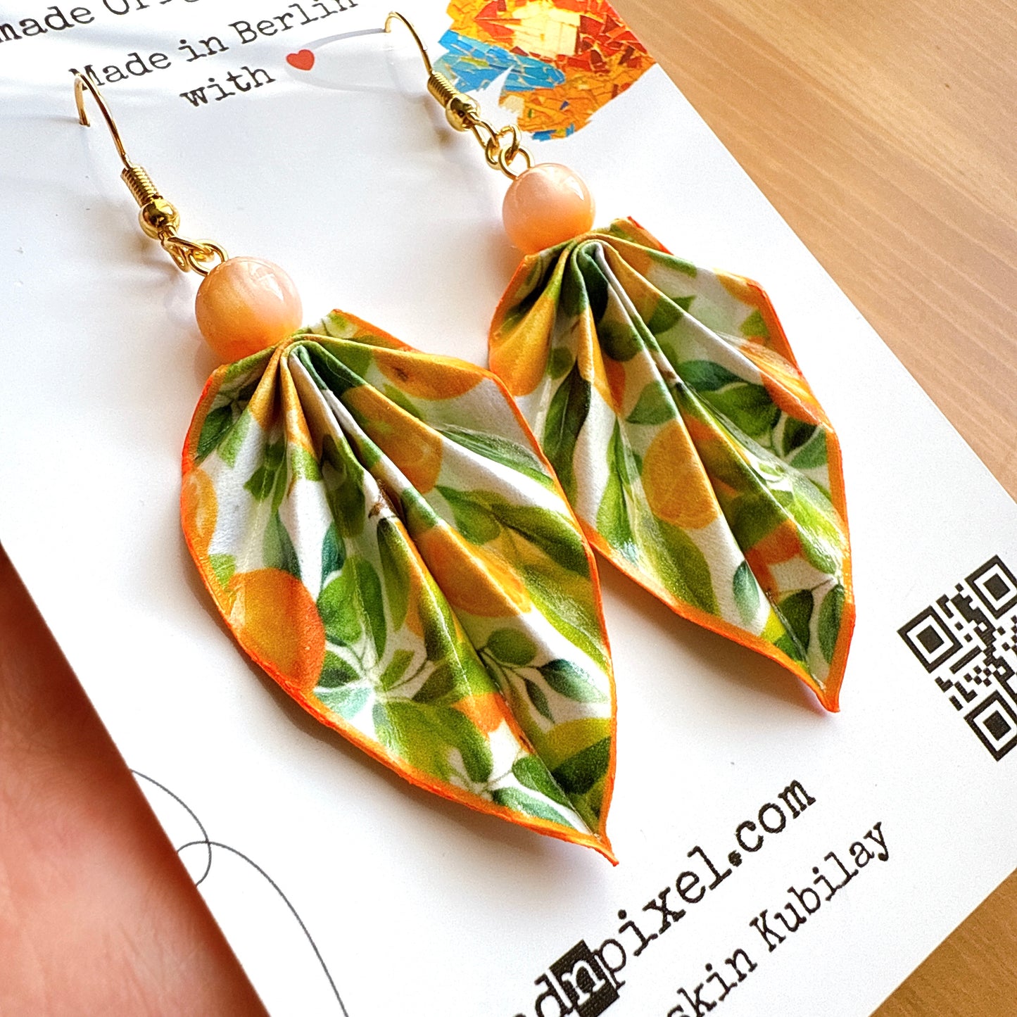 Origami-Blatt-Ohrringe Orange – Leichter handgefertigter Papierschmuck