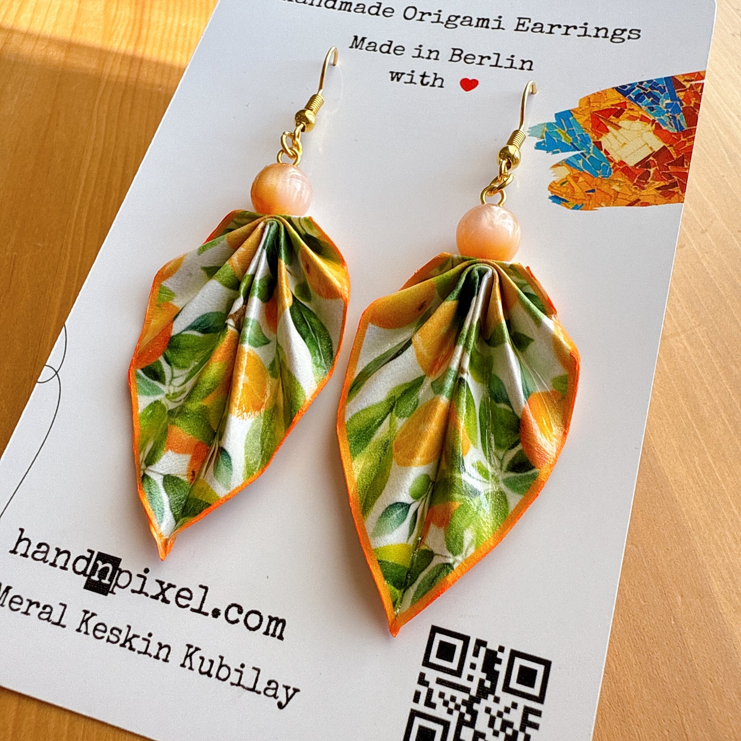 Origami Leaf Earrings Orange 