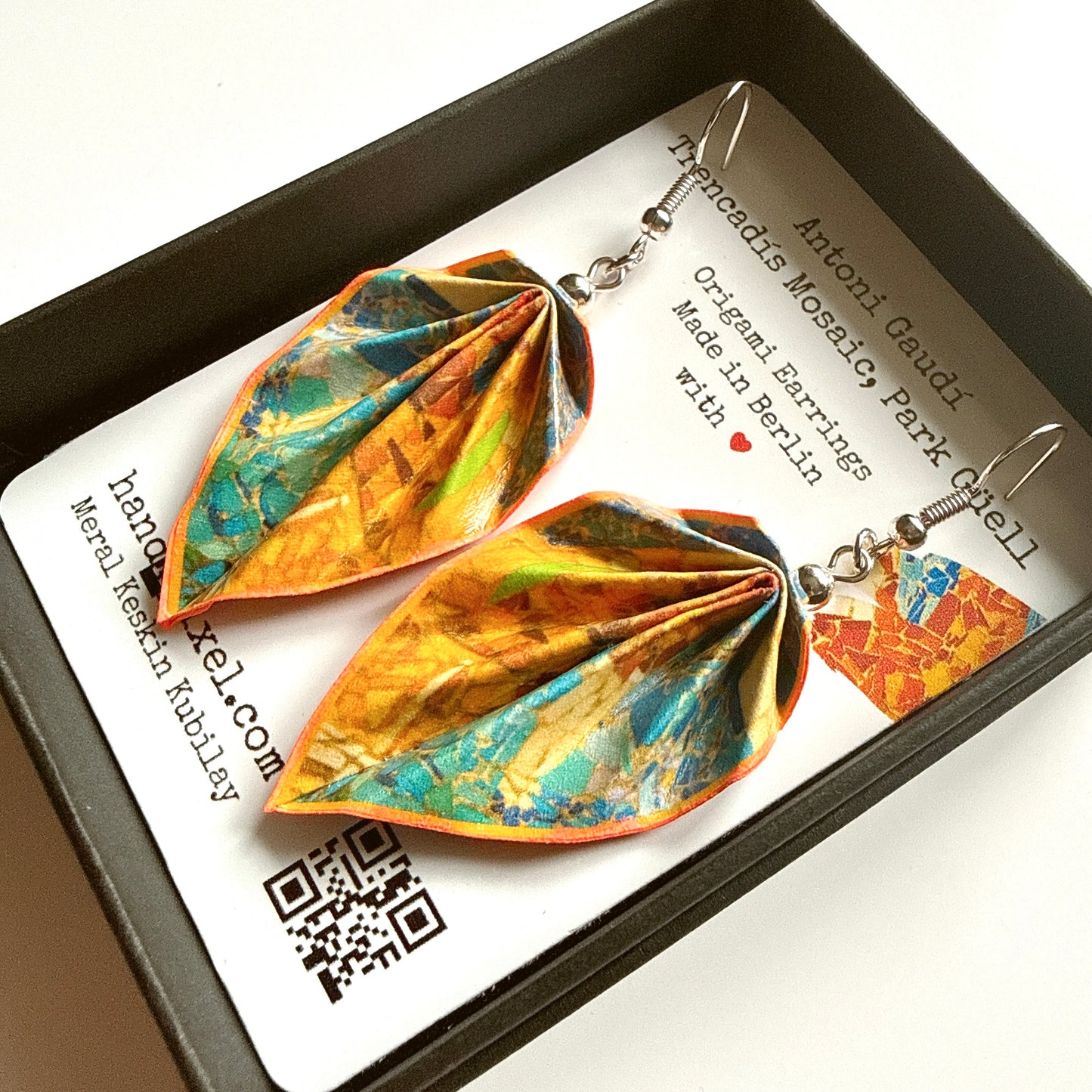 Antoni Gaudi - Trencadis Mosaic, Park Güell Origami Earrings