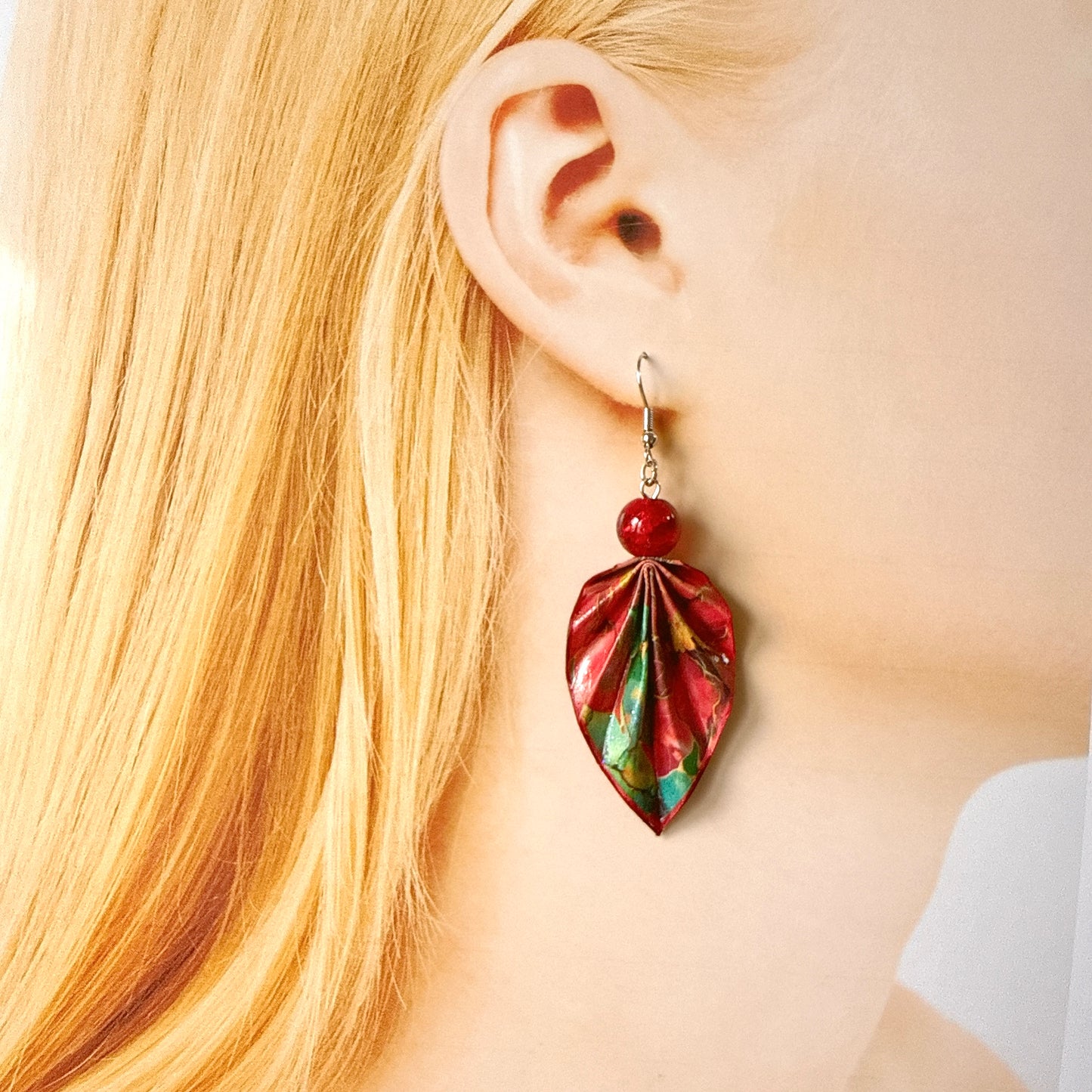 Boucles d'oreilles Feuille d'Origami : Bijoux en papier faits main