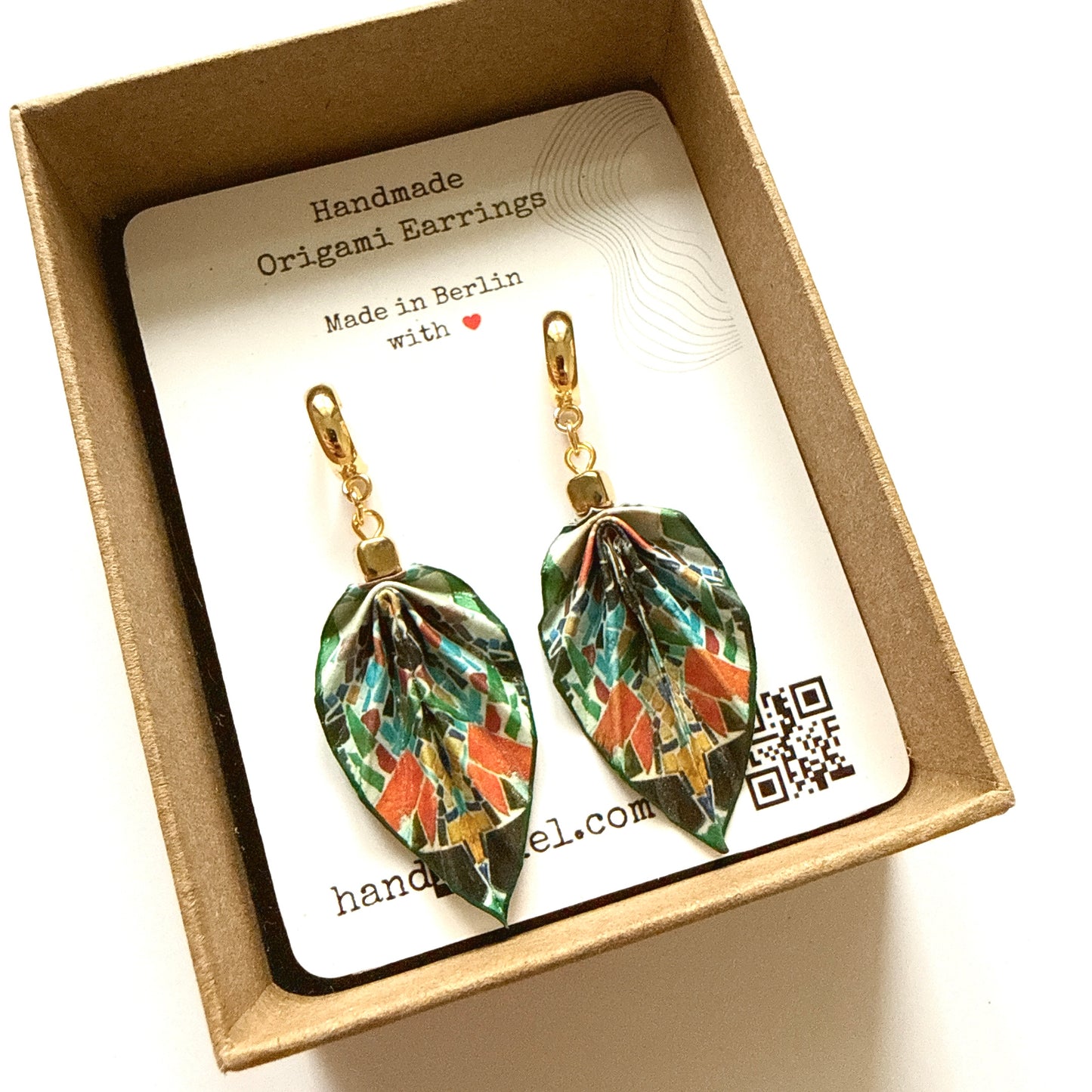 Origami Leaf Earrings Gift: Handmade Paper Jewelry -  Antoni Gaudí’s Trencadis Mosaic