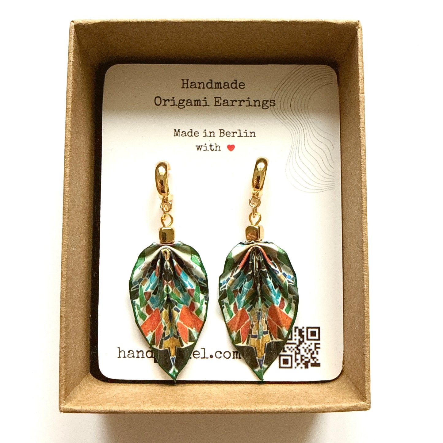 Origami Leaf Earrings Gift: Handmade Paper Jewelry -  Antoni Gaudí’s Trencadis Mosaic