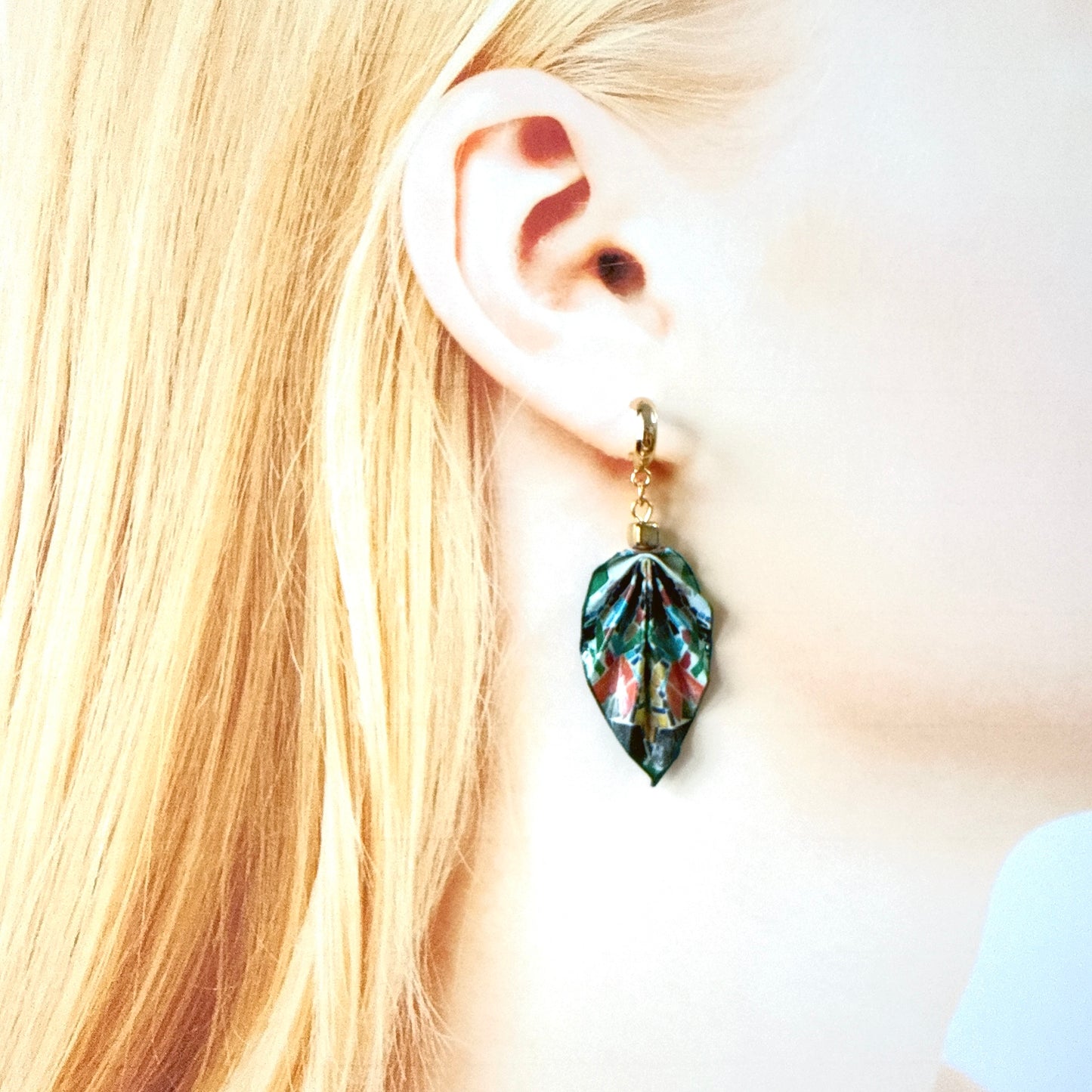 Origami Leaf Earrings Gift: Handmade Paper Jewelry -  Antoni Gaudí’s Trencadis Mosaic