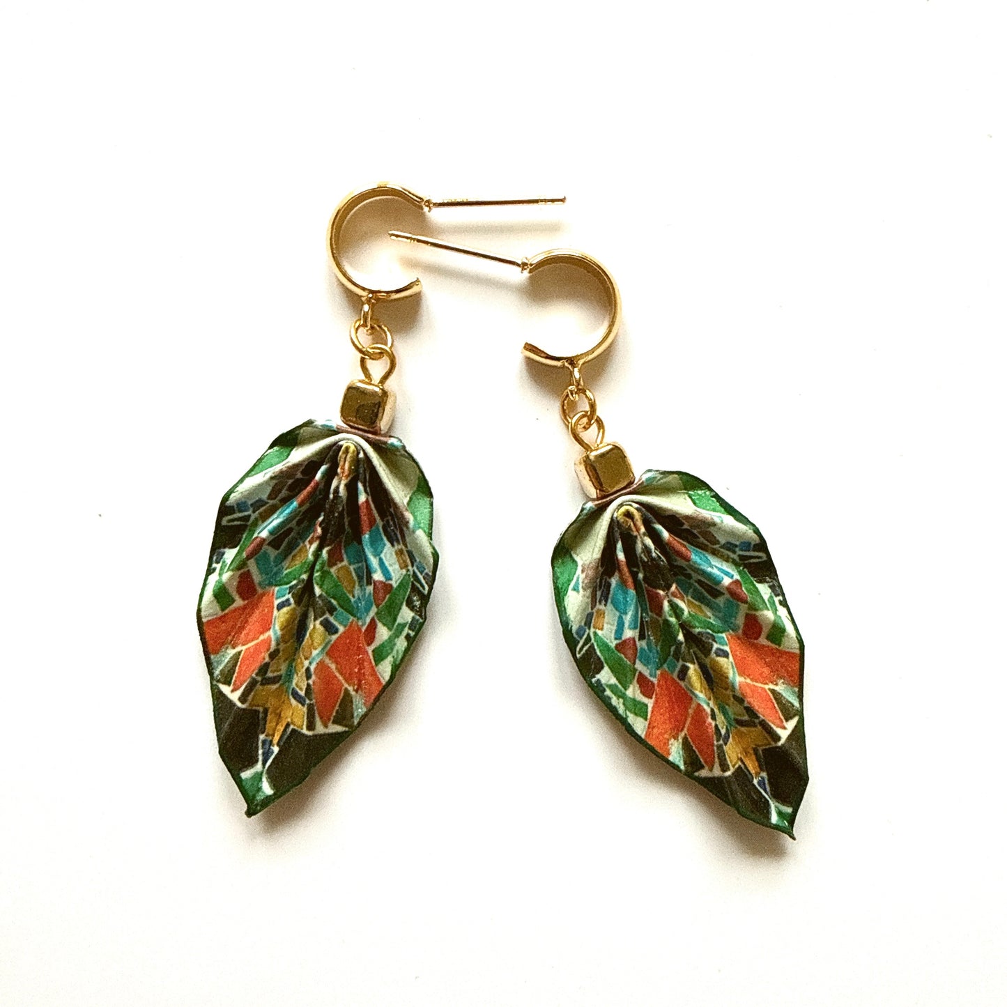 Origami Leaf Earrings Gift: Handmade Paper Jewelry -  Antoni Gaudí’s Trencadis Mosaic