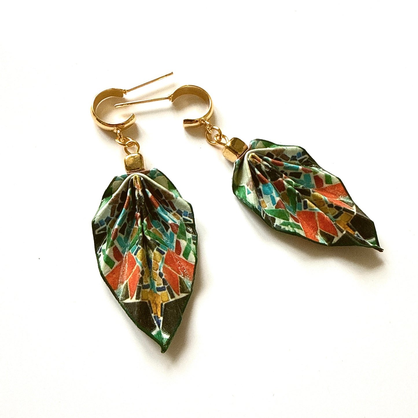 Origami Leaf Earrings Gift: Handmade Paper Jewelry -  Antoni Gaudí’s Trencadis Mosaic