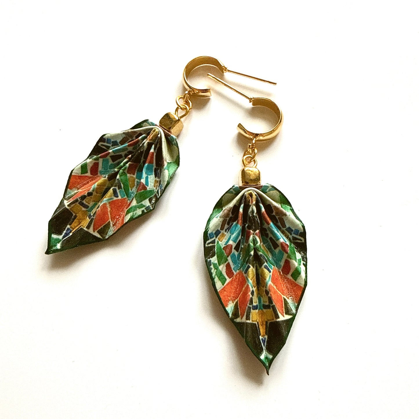 Origami Leaf Earrings Gift: Handmade Paper Jewelry -  Antoni Gaudí’s Trencadis Mosaic