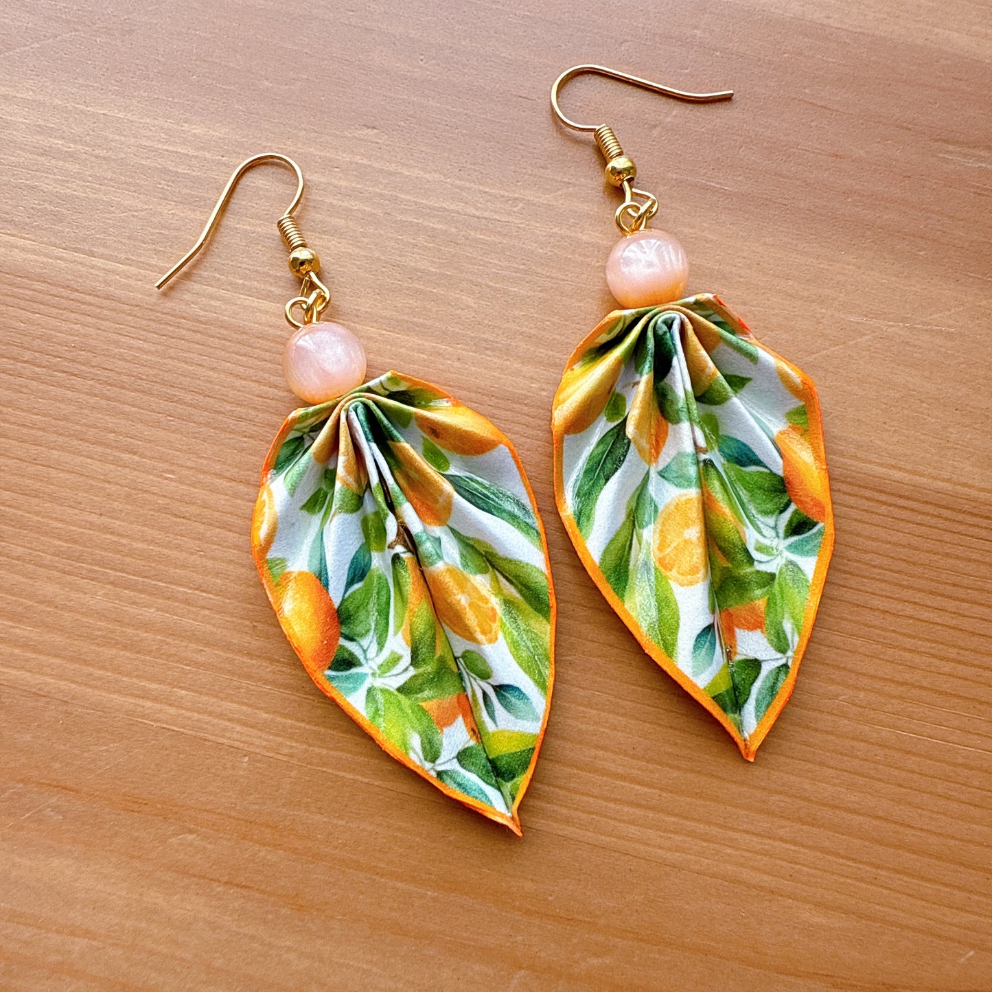 Origami Leaf Earrings Orange 