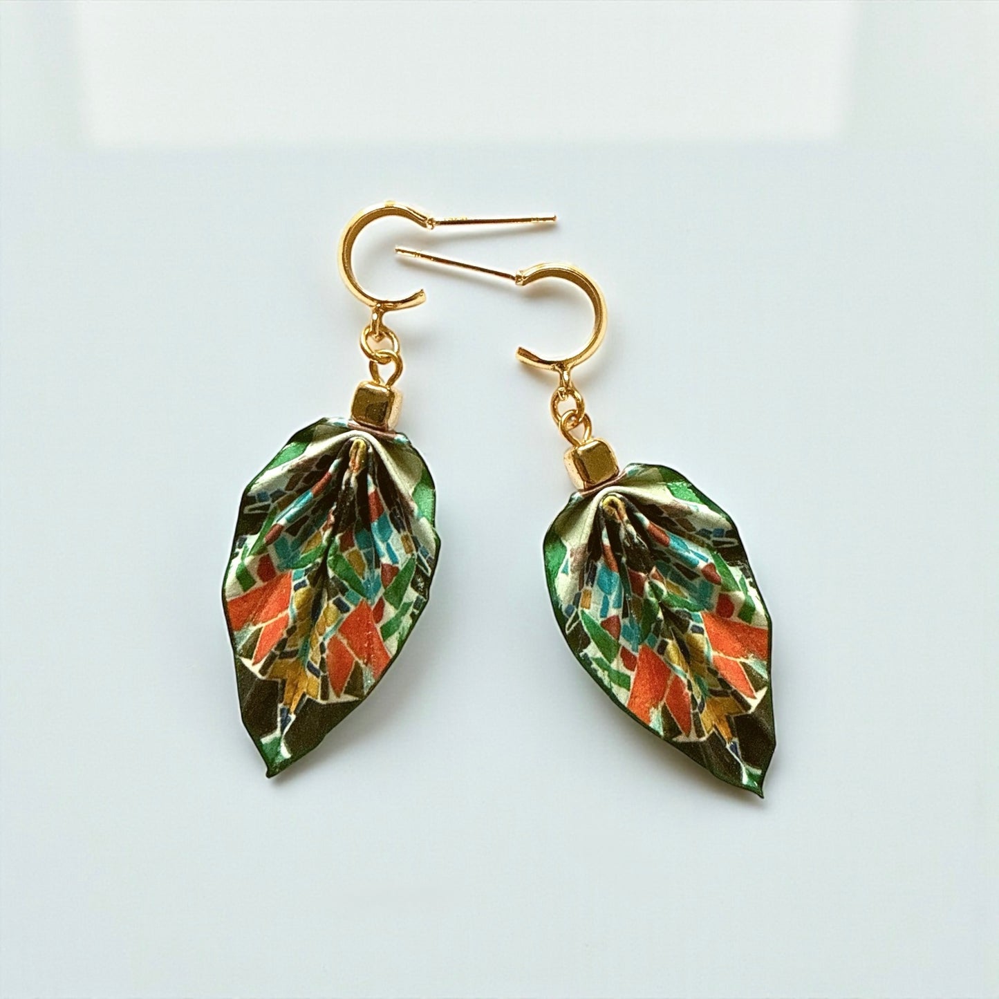 Origami Leaf Earrings Gift: Handmade Paper Jewelry -  Antoni Gaudí’s Trencadis Mosaic