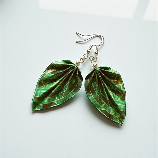 Boucles d'oreilles Feuille d'Origami : Bijoux en papier faits main