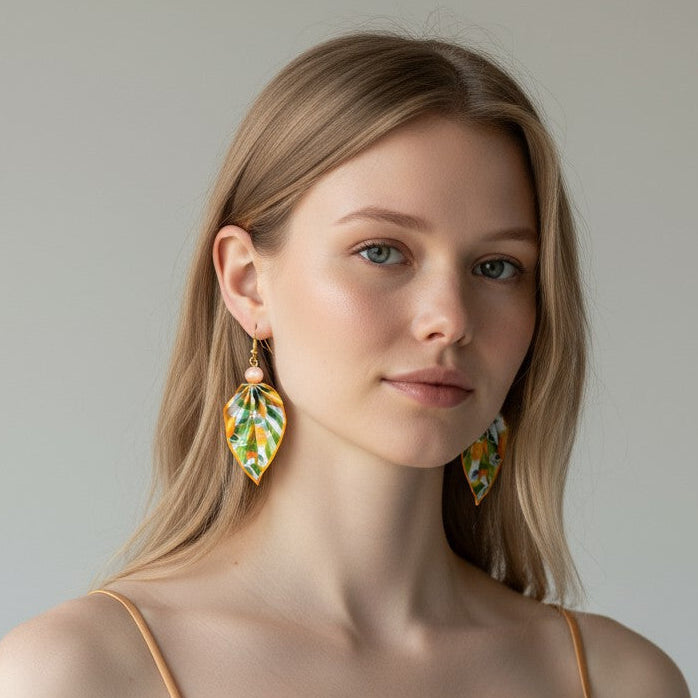 Origami-Blatt-Ohrringe Orange – Leichter handgefertigter Papierschmuck